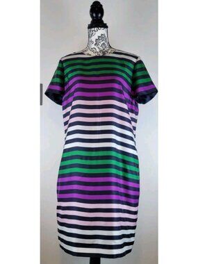 Brooks Brothers Red Fleece 100% Silk Striped Shift Dress Size 14 Multicolor